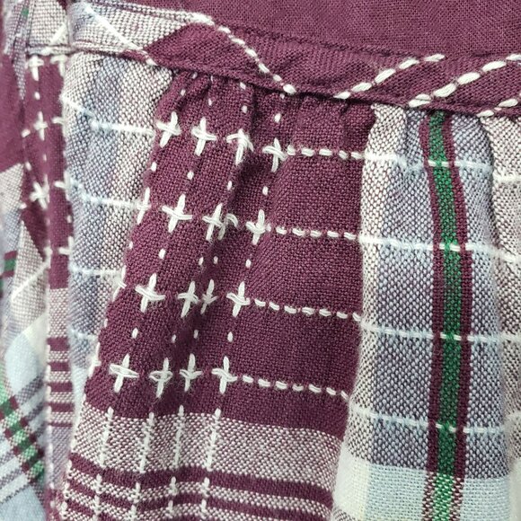 Vintage National Burgundy Plaid Embroidered Fall Leaf Dress Boho Teacher Outfit - Picture 10 of 12